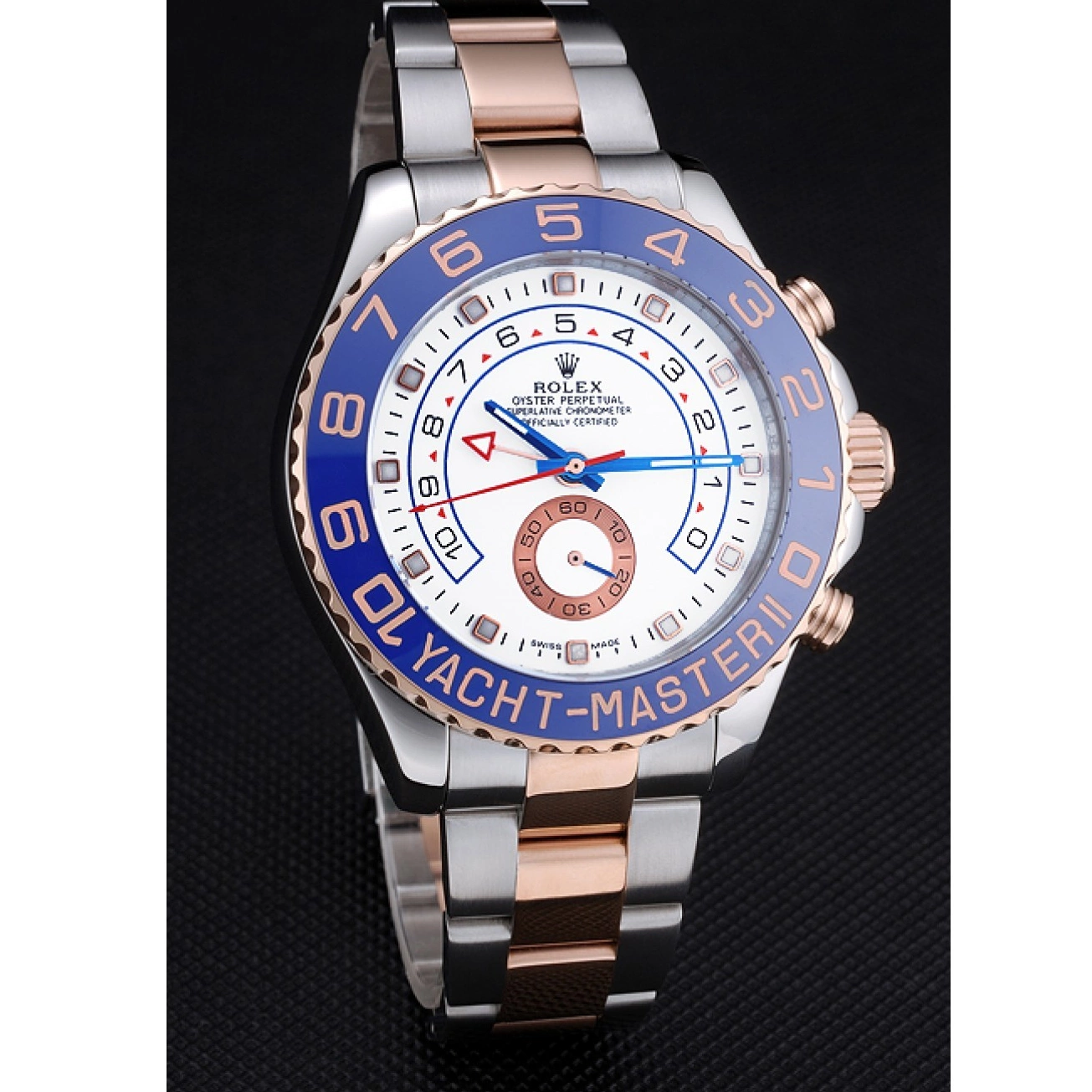 Aaa replica 622270 Yacht-Master Rolex Rose Blue Bezel White and Dial Gold Steel Bracelet Stainless II 0610